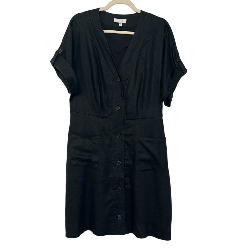 Equipment Bernyce Linen Mini Shirtdress Black US 8 Minimalist Office Versatile